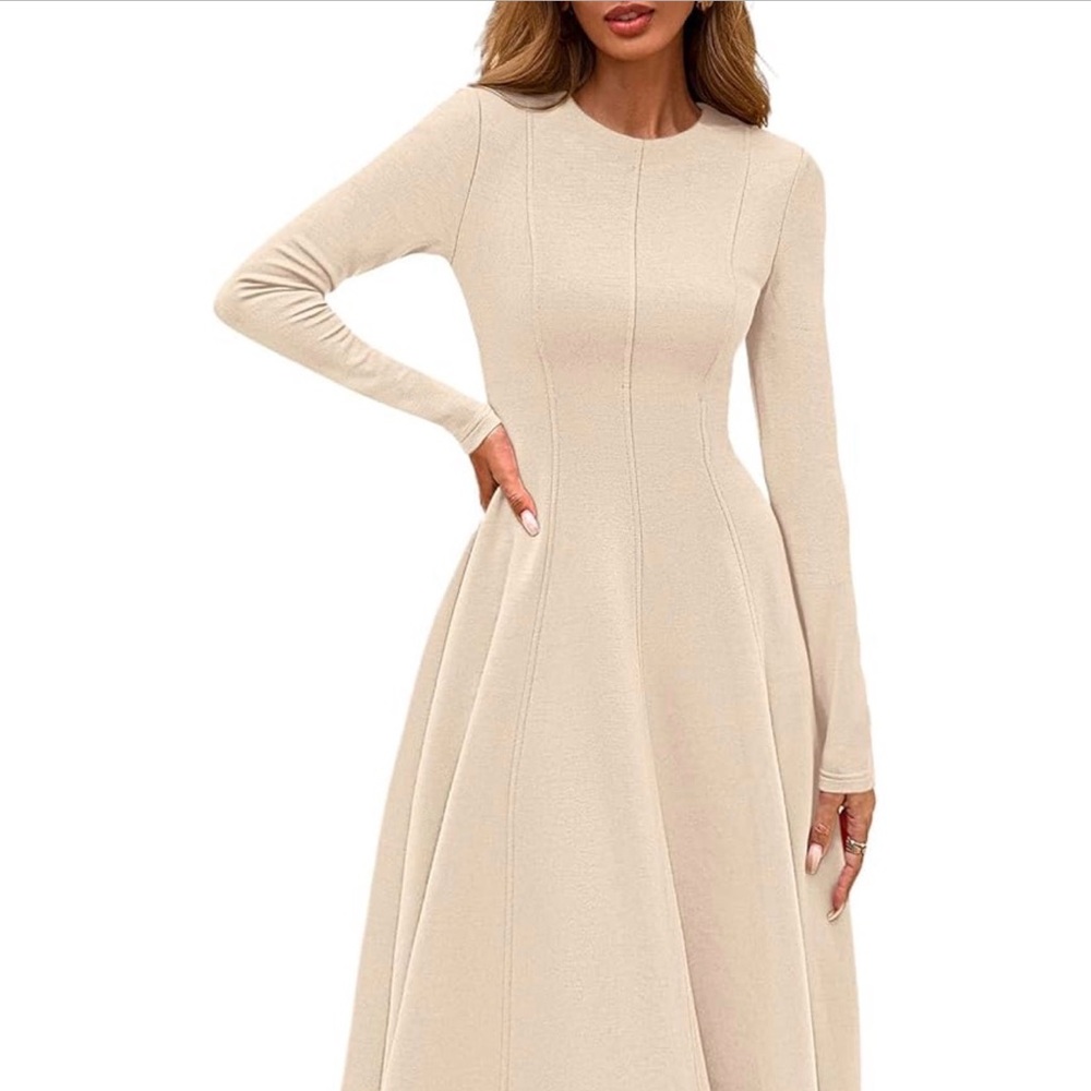 Chic Long Sleeve Beige Dress